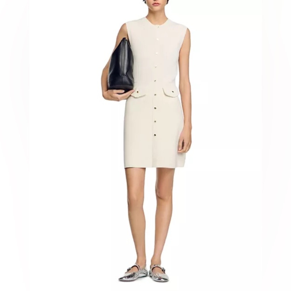 Sandro Cream Sleeveless Button-Front Sheath Dress - Picture 2 of 8